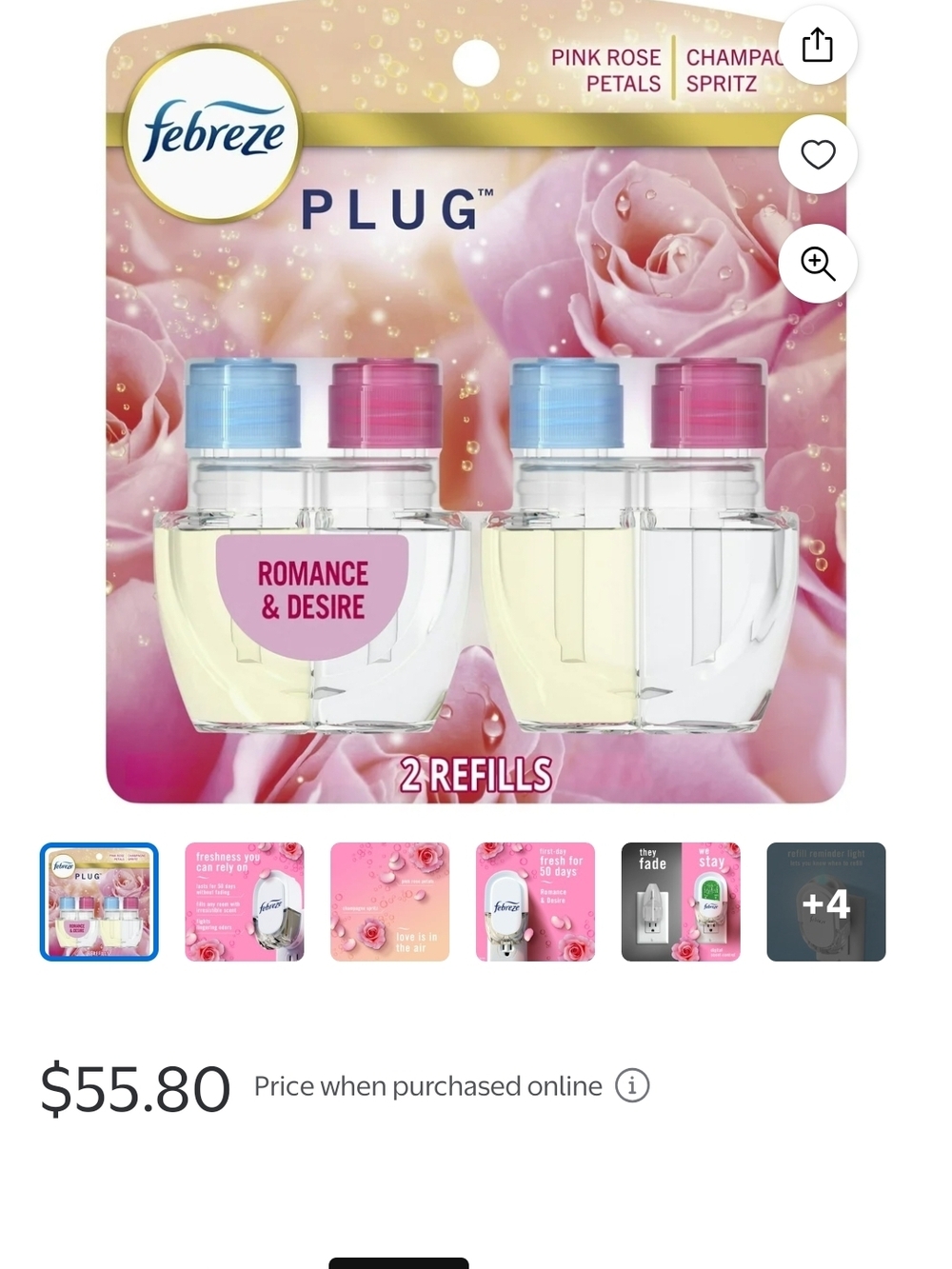 6 Febreeze Plug In Refills ~ Pink Rose Petals & Champange Spritz